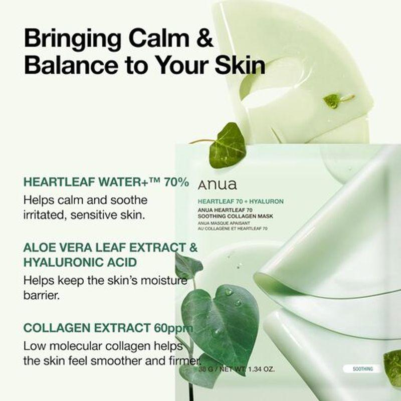 [Anua] Heartleaf 70 Soothing Collagen Mask (4ea)