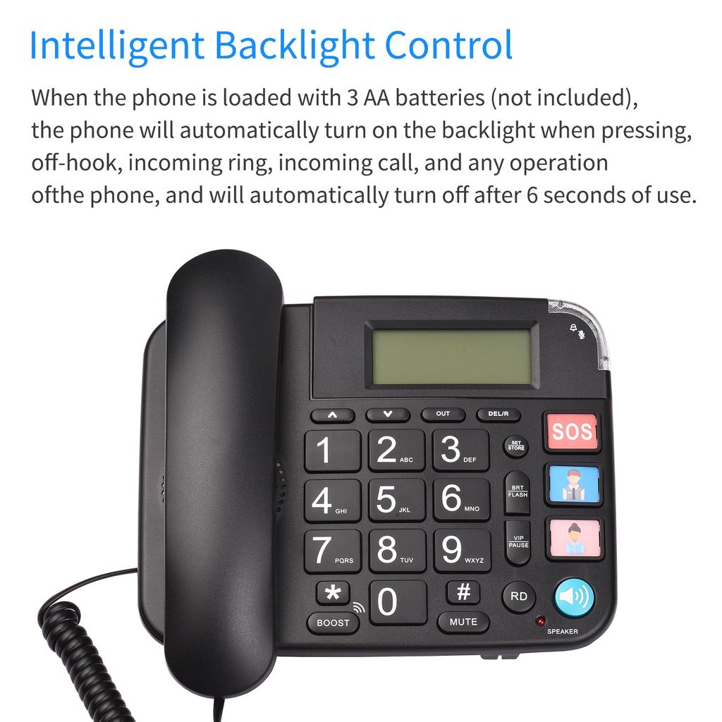 Black Corded Phone with Big Button Desk Landline Phone Telephone Support Hands Free Redial Flash Speed Dial Ring Volume