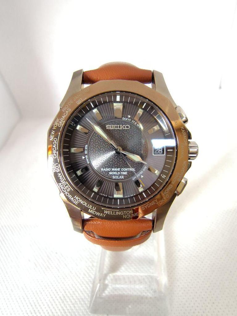 [USED] Radio-controlled solar watch, rare, Seiko Brightz World Time strap