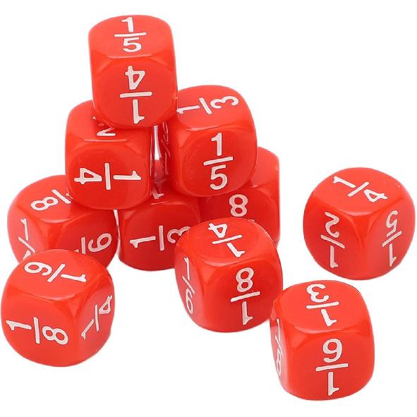 Fraction Dice, 20Pcs Multi Faceted Math Fraction Dices Fraction Dice Class Set Table Game Accessories for Kids Math Practice (Red)