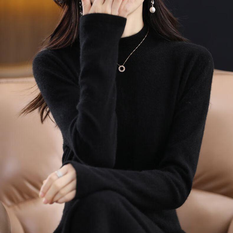 Knee-length Sweater Dress Women's Half Turtleneck Knitted Long Dress Slimming Mid-length Knitted Sweater for Autumn and Winter