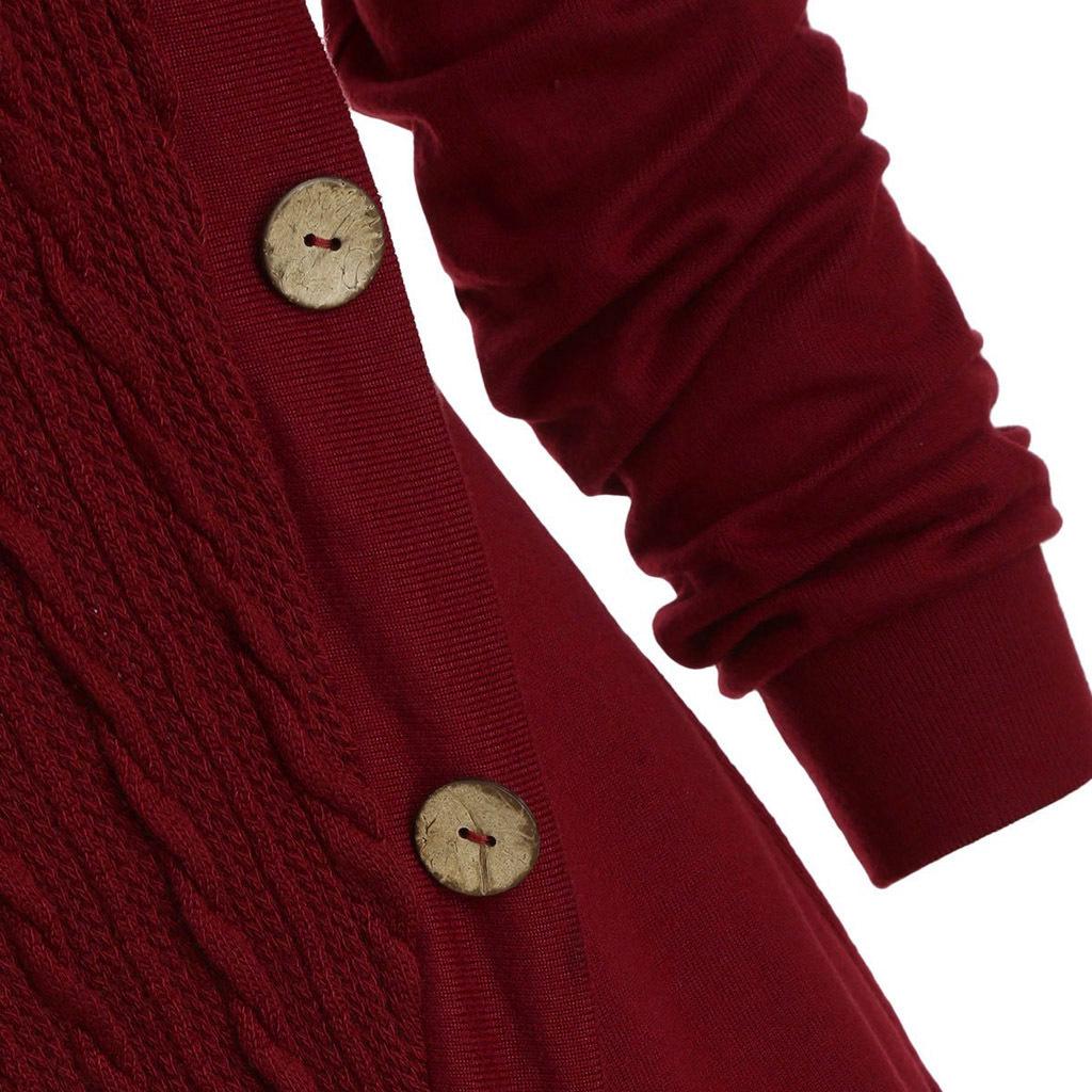 Women's Plus Size High Neck Hooded Knit Sweater with Button Detail