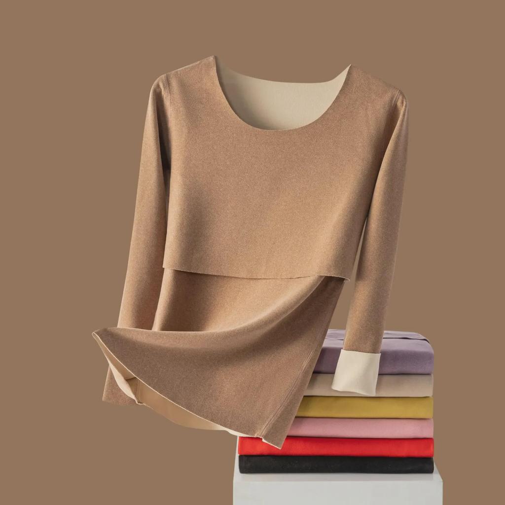 Maternity Thermal Nursing Top: Plus Size Velvet Postpartum & Feeding Wear for Autumn/Winter