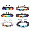 Lucky 7 Chakras Gemstone Crystal Evil Eye Bracelet Handmade Adjustable Hand of Fatima Bracelets for Women Men Quartzs Beads Bangles Ethnic Jewelry