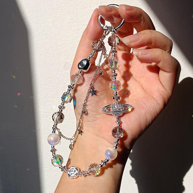 Sparkling Diamond Saturn Mobile Phone Chain Universal  Light Luxury Phone Anti Loss Lanyard Phone Short Wrist Strap