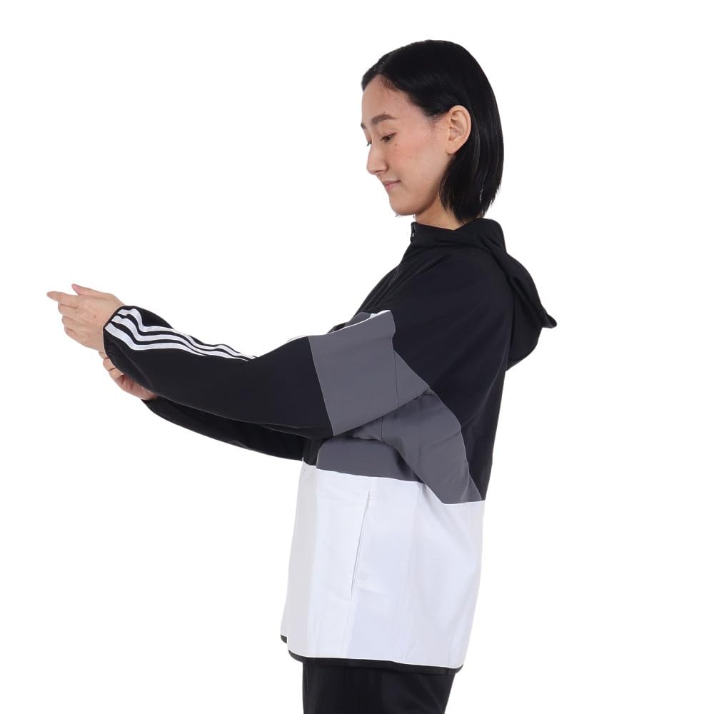 Adidas JSY05 Seasonal Sportswear Loose Fit Color Block Hooded Cross Jacket in Five Size Women's Black/White/Grey (IM8704) J/M