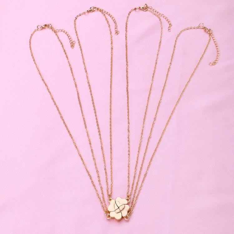 4Pcs Heart Pendant Choker Heart Puzzle Four Leaf Clover Necklace Jewelry Gift