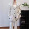Herbst und Winter neue Retro-Zopfmuster-Patchwork-Wollstrickjacke locker mittel und lang Revers-Pulloverjacke Damen