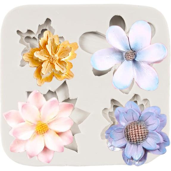 Flower Blossoms Silicone Mold Daisy Chrysanthemum Flower Fondant Mold for Cake Decoration Chocolate Cupcake Topper Candy Sugar Craft Polymer Clay Gum