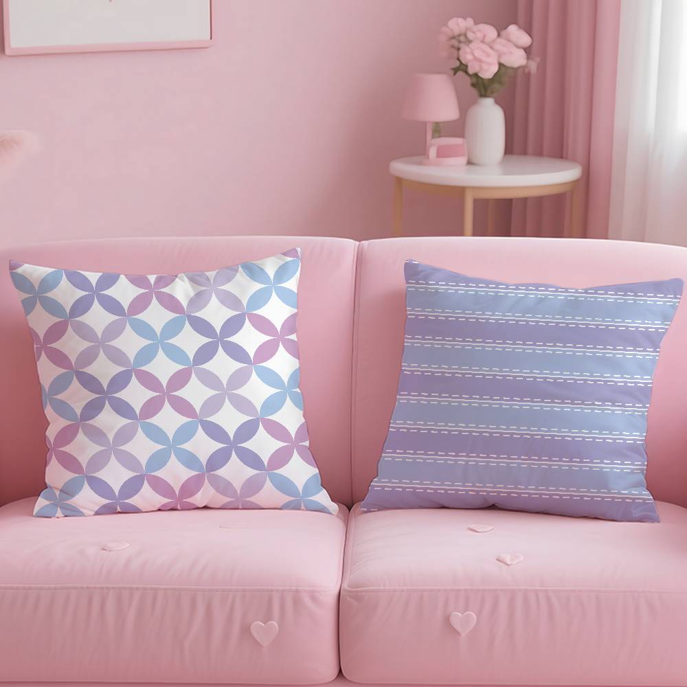 Simple Purple Plaidprint Pillow Case Comfort Sofa Bed Silky Elegant Invisible Zipper Custom Decorative Cushion Cover