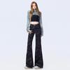 American gray camouflage overalls women's new elastic high-waisted narrow version thin and slightly pulled pants camouflage trousers
