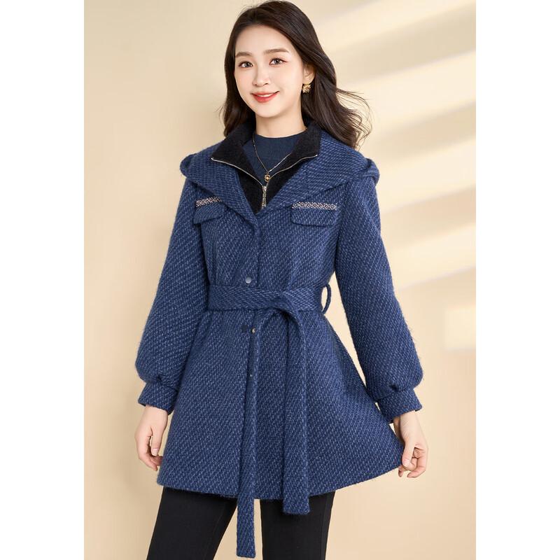 Women's Designer Faux Two-Piece Hooded Woolen Coat