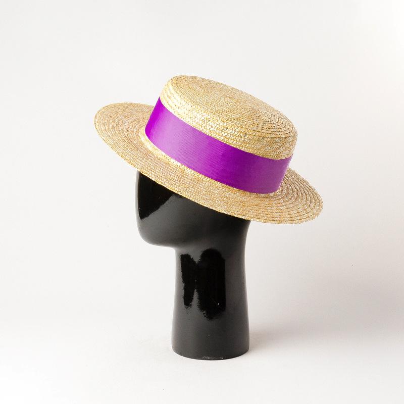 European and American spring and summer new multi-color decorative with flat-top straw straw hat outdoor travel sunscreen sunshade flat-top straw hat