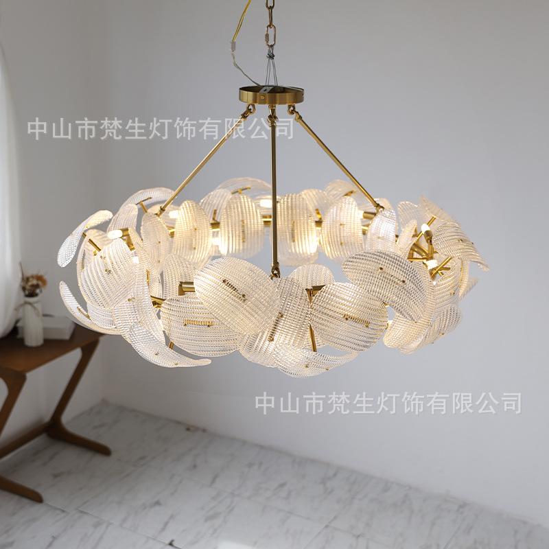 Glass Petal Ceiling Chandeliers 2024 New LED Lights Luxury Long Hanging Lamps Modern Home Decoration Lustres for Dining Table
