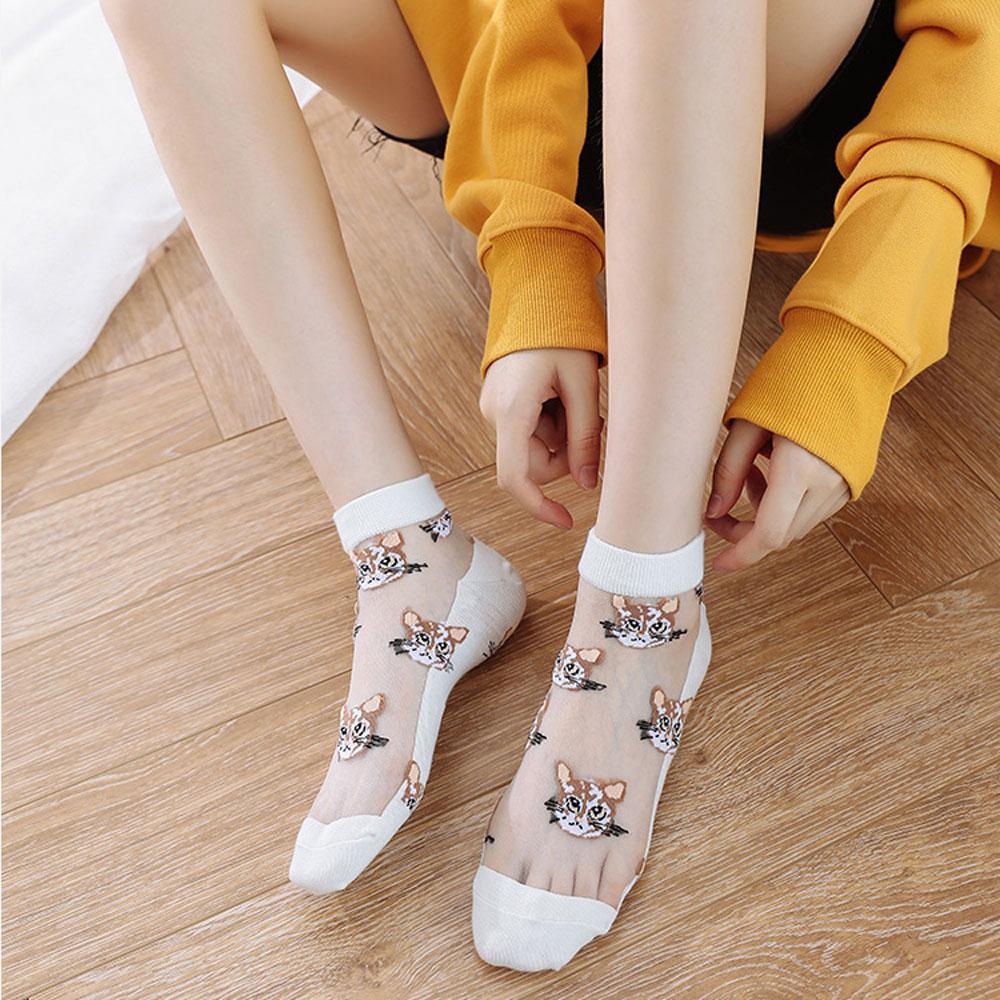 5 Pairs Cute Cat Socks For Women Sexy Lace Socks Y2k Harajuku Lolita Short Socks Set Preppy Transparent Socks For Girls