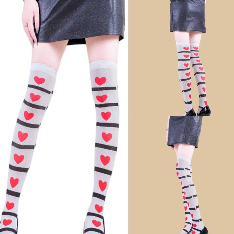 Women's Elastic Heart Pattern Hosiery Soft Halloween Party Soft Thigh High Socks Over the Knee Comfortable Wear