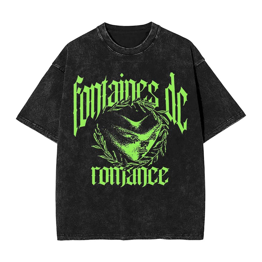 Fontaines Romance T Shirt Hip Hop Washed Short Sleeve High Street T-Shirts Vintage for Men Women Tops Streetwear Tee Shirt