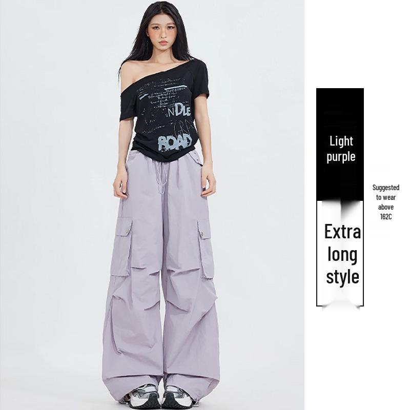 Autumn 2025 Women's High Waist Parachute Cargo Pants - Loose, Convertible, Wide Leg Windbreaker Design