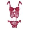 Hollow Mesh Women Lingerie Uniform Passionate Set Bow Lace Corset  Home Travel