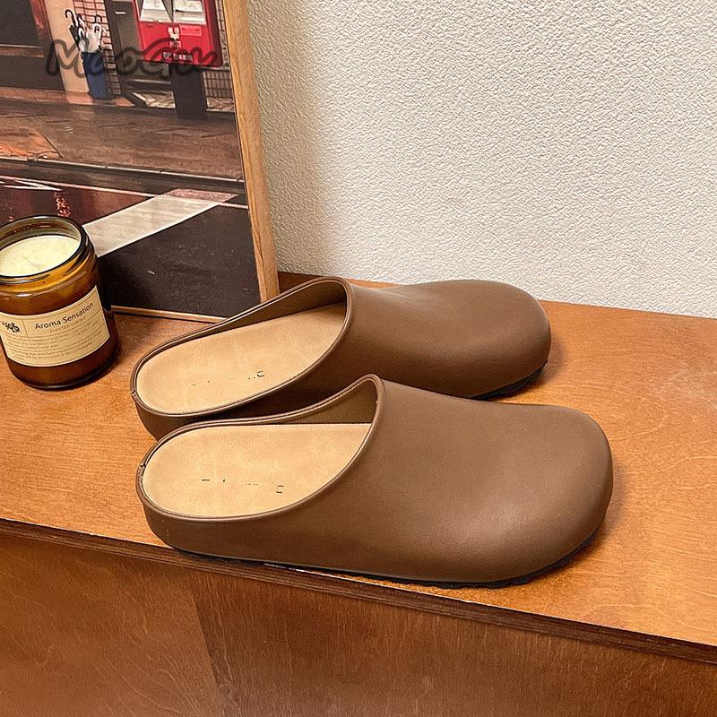 Fashion Height Increasing Thick Bottom Non-slip Women's Mules Slip on PU Leather Ladies Slides Round Toe Comfortable Slippers Size 35 39