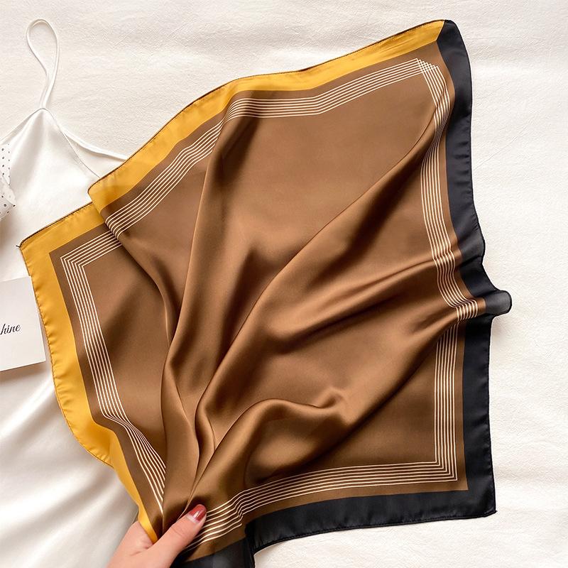 Luxury  Square Silk Scarf Women Plain Striped Line Shawls And Wraps Fashion Bag Scarfs Hair Tie Bandanas Hijab 70*70Cm