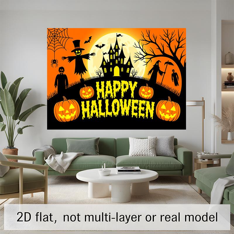 Party Backdrop Halloween Castle Flat Banners Scary Scarecrow Pumpkin Celebrations Wedding Photo Booth Background Front Door Decor