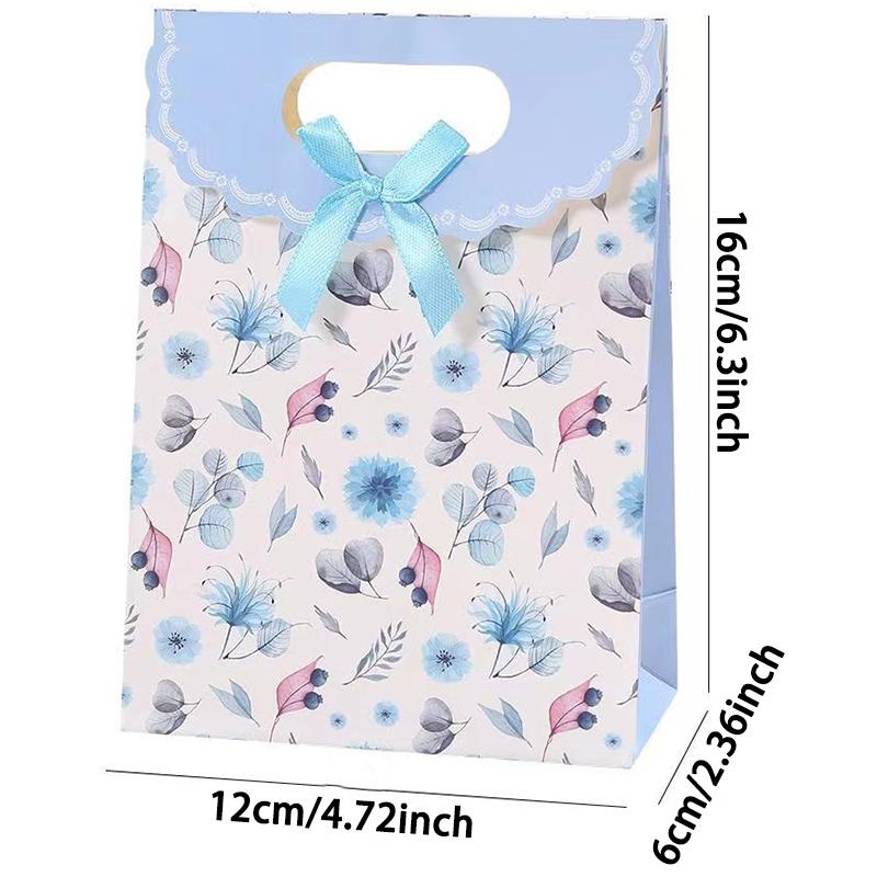 WTEMPO 12pcs Simple Floral Printed Paper Gifts Package Bags Bow Flip Handbags Multi-purpose Wedding Festivals Packaging Bags