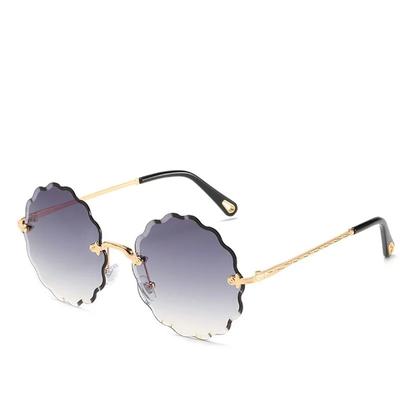Übergroße runde Sonnenbrille für Damen, Vintage-Blumendesign, trendige randlose Sonnenbrille, Schattierungen für Frauen, Autofahren, UV400, Oculos