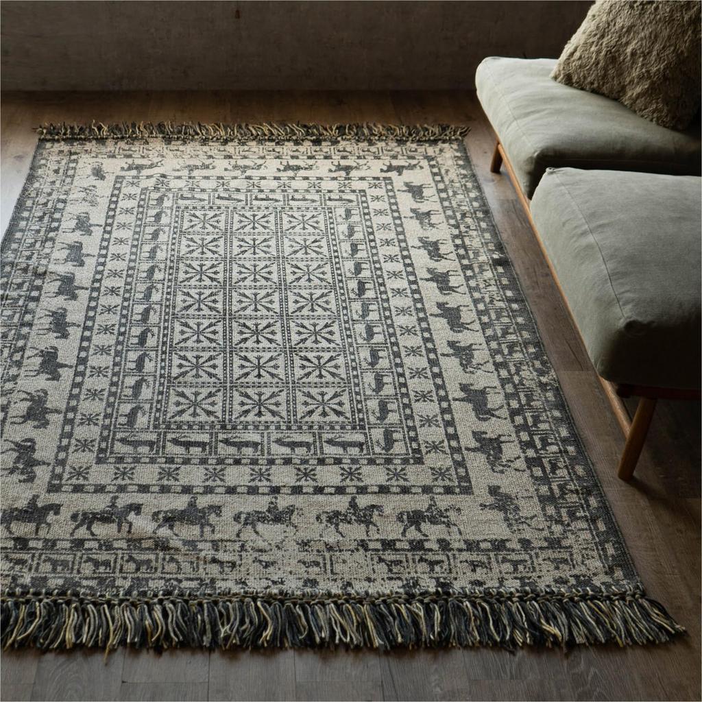 Sayan Sayan Pazylik Anti Washable Handmade Black Rug/Carpet, Cotton, 200x250mm,