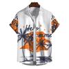 Camisa havaiana masculina com estampa de sol e coqueiro, camisa de praia com estampa 3D do Havaí, camisa de rua casual de verão de manga curta
