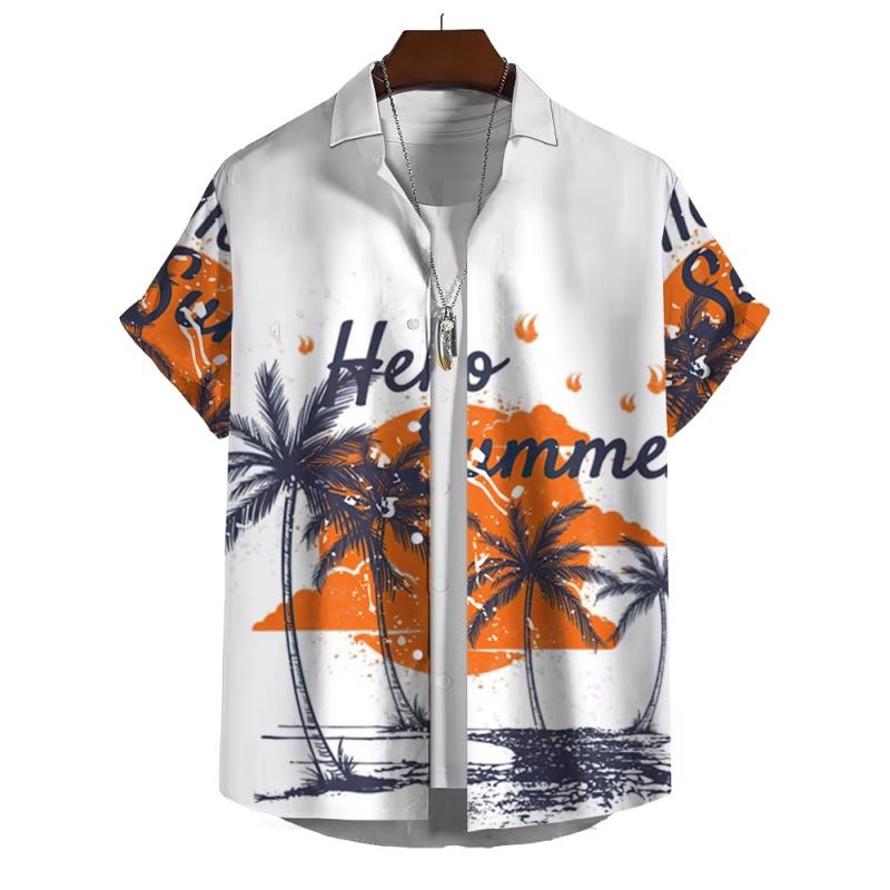 Camisa havaiana masculina com estampa de sol e coqueiro, camisa de praia com estampa 3D do Havaí, camisa de rua casual de verão de manga curta
