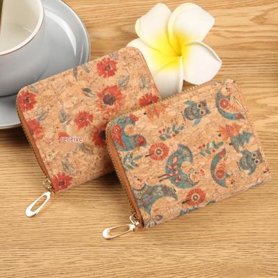 Retro Print Women's Coin Purse and Card Holder - Cork Texture Wallet 2025