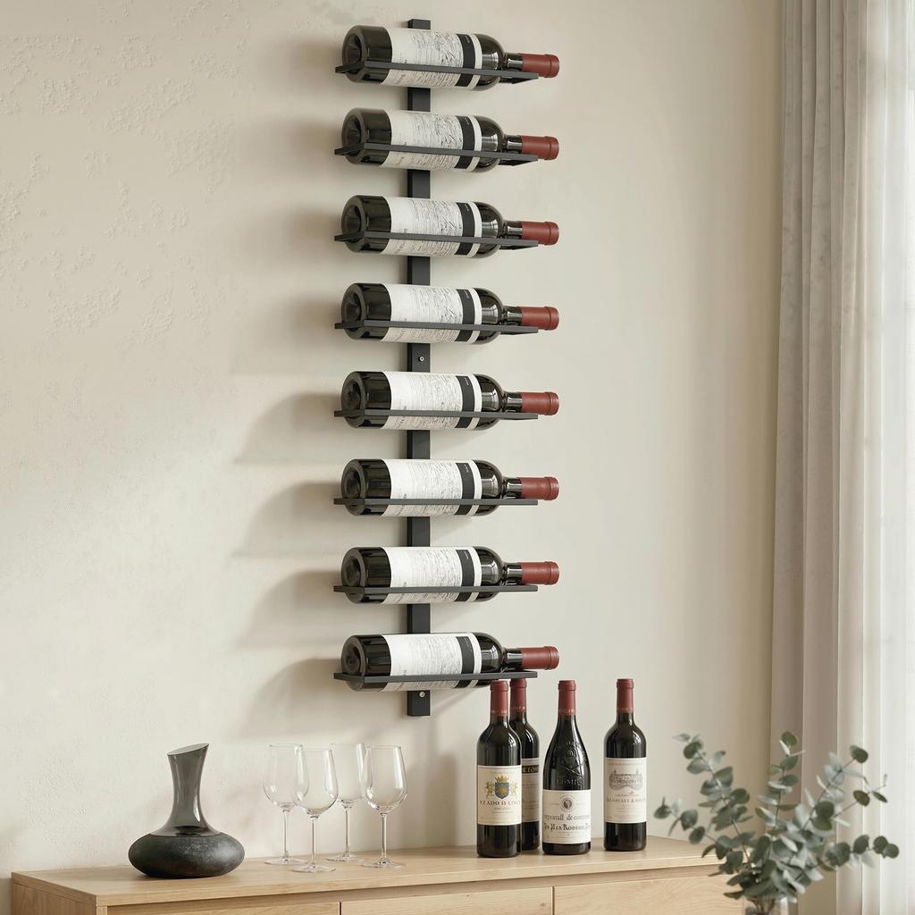 Wall Mounted Wine Rack, 8 Tier Metal Wine Display Rack, Storage Holder for Kitchen, Black