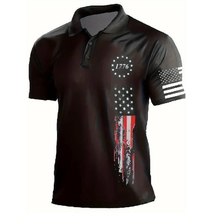 Men's short-sleeve polo shirt, sports turn-down collar t-shirt, national flag clothing
