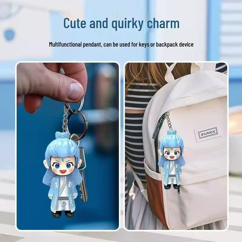 Labubu Nezha Face-Changing Plush Doll Keychain - Trendy Play Emoticon Pack, Hot-Selling Toy Pendant
