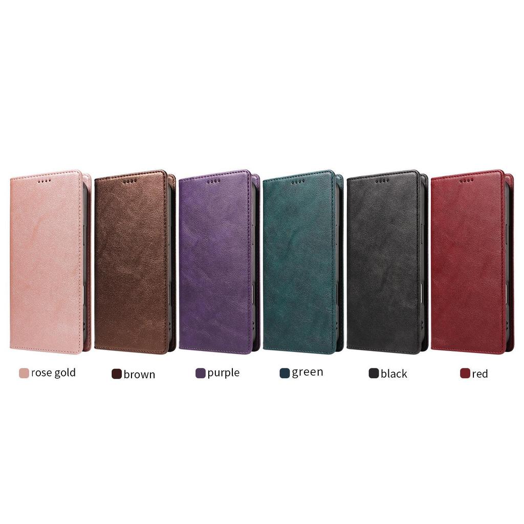 iPhone 18 Pro Max Magnetic Leather Case with Imitation Cowhide Texture and Flip Card Holder