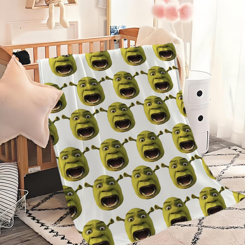 Funny Art Meme Movie Flannel Warm Comfort Soft Plush Blanket for Sofa Living Room Hogar Office Bedroom Travel Gift Home S-ShrekS