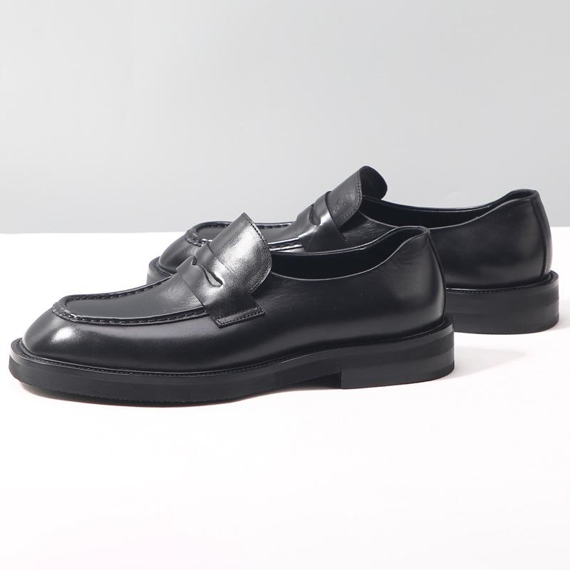 Luxury New Mens Slip On Loafers Shoes Classic Style Black Cowhide Leather Derby Shoe Mens Business Comfortable Thick Soled Shoes