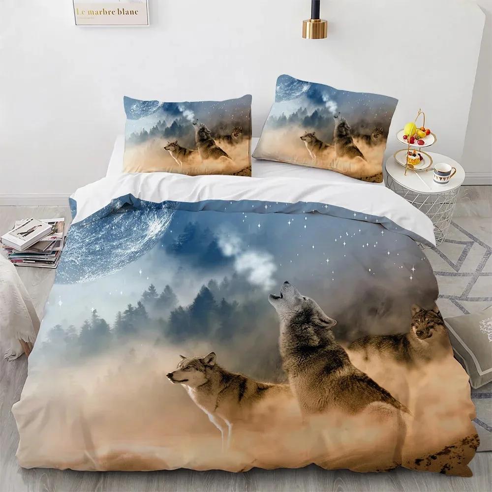 Wolf Duvet Cover Set Black White Wolf Yin and Yang Pattern Wild Animals Comforter Cover King Queen Size for Kid Boys Bedding Set