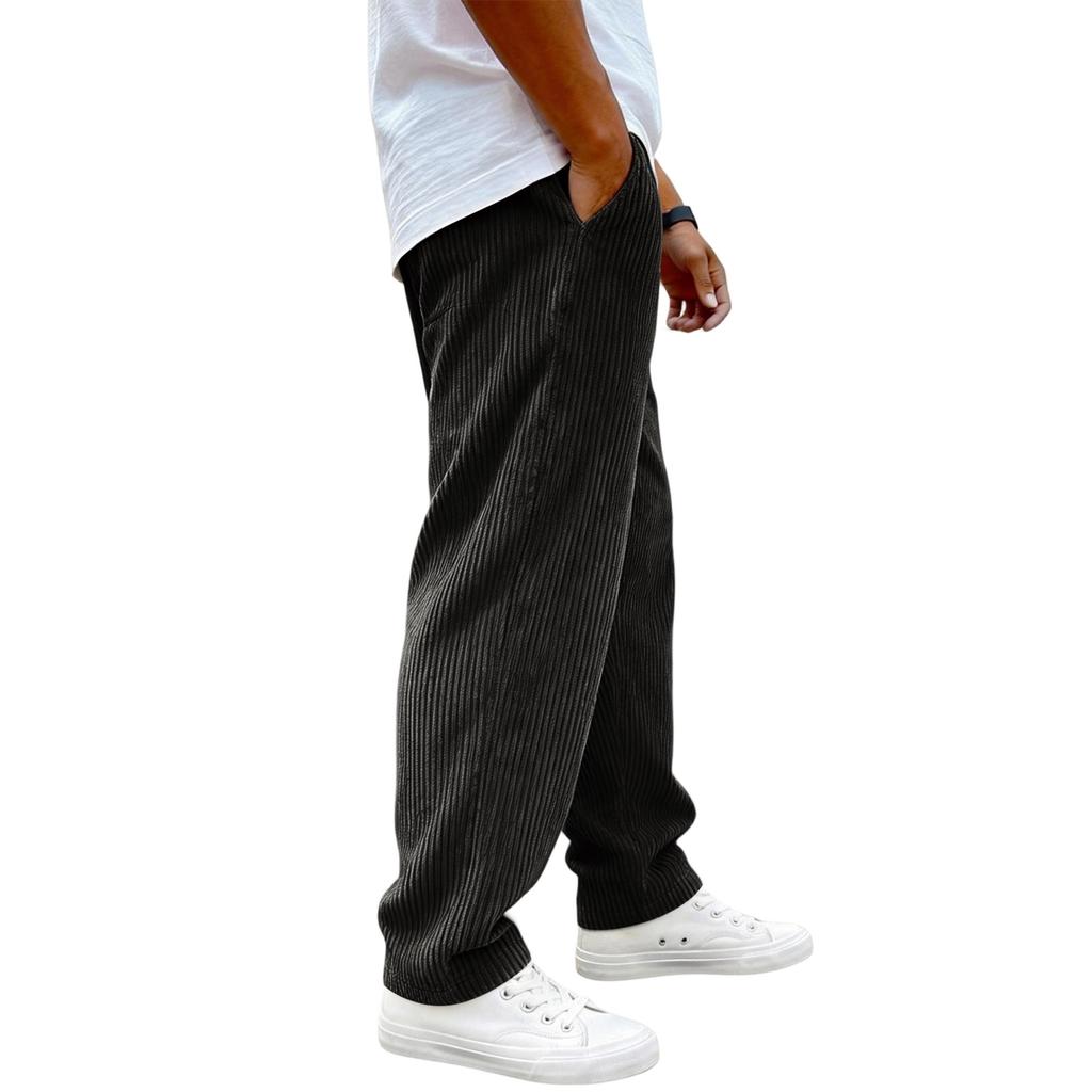 Męskie spodnie sztruksowe w stylu vintage | Elastyczny pas ze sznurkiem, luźny prosty krój do noszenia na co dzień