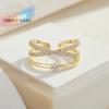 Luxury Crystal Finger Rings Elegant Personality Zircon Crossed Rings Adjustable Hollow Out Women's Opening Ring Valentine's Day