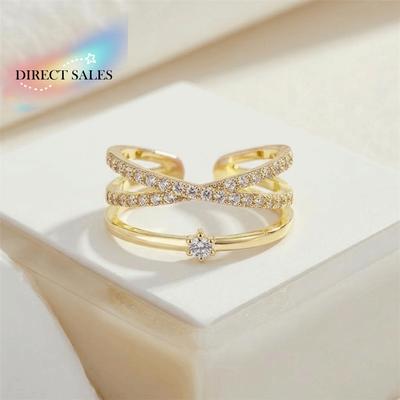 Luxury Crystal Finger Rings Elegant Personality Zircon Crossed Rings Adjustable Hollow Out Women's Opening Ring Valentine's Day
