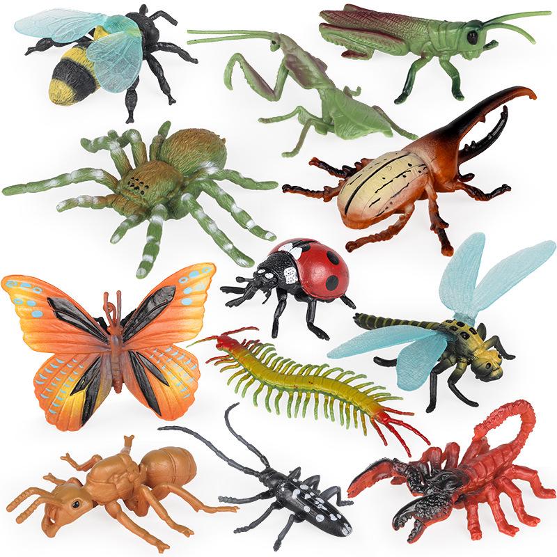 Animal Model Toys Set: Bee, Spider, Centipede, Mantis, Grasshopper, Dragonfly, Butterfly, Beetle, Scorpion, Ant.