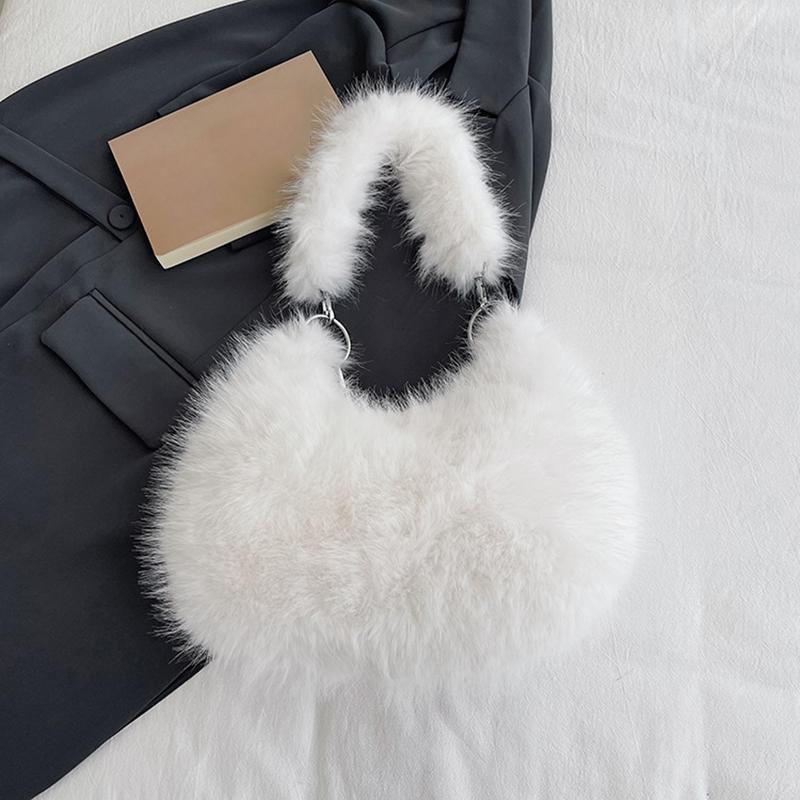 Bolso de Hombro Dumpling Peludo Color Caramelo Diseño Nicho Cadena de Perlas Bolso Cruzado de Axila Mini Bolso de Mano Y2K Trendy Para Mujer