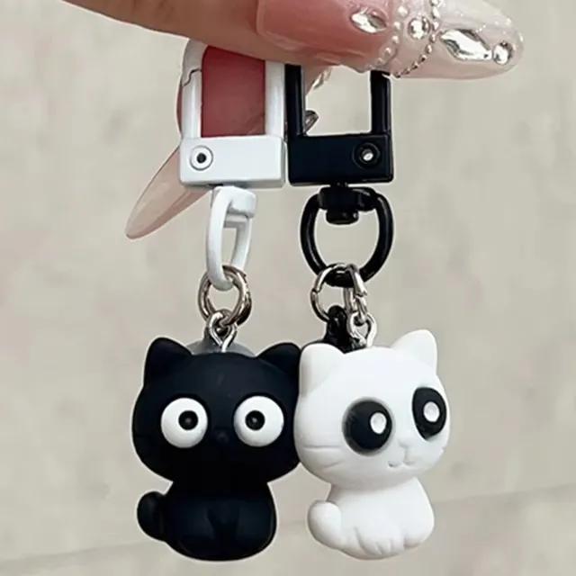 1pc/2pcs Cute Black White Cat Keychain Funny Creative Versatile Pendant Backpack Hangings Key Ring Accessories Jewelry Gifts