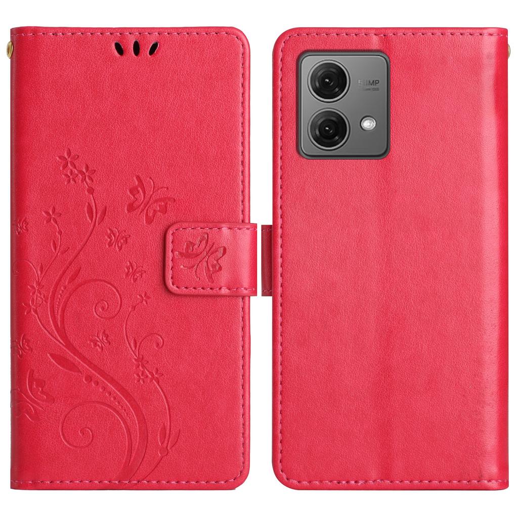 Für Motorola Moto G85 5G/S50 Neo 5G Leder-Wallet-Hülle Schmetterling-Blumen-geprägtes Handy-Cover mit Riemen