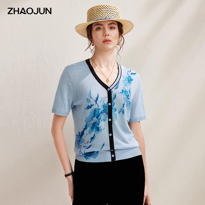 

Zhaojun Women s Floral Linen Blend Short-Sleeve Knit Top L