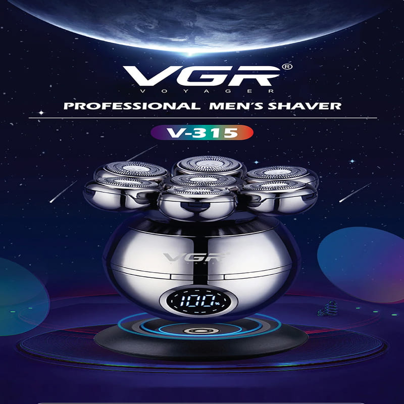 VGR V-315 5-in-1 Multi-function IPX5 Ball Shaver with Digital Display Base Rechargeable Shaving Head Beard and Nose Hair Trimmer Multi-head Haircut