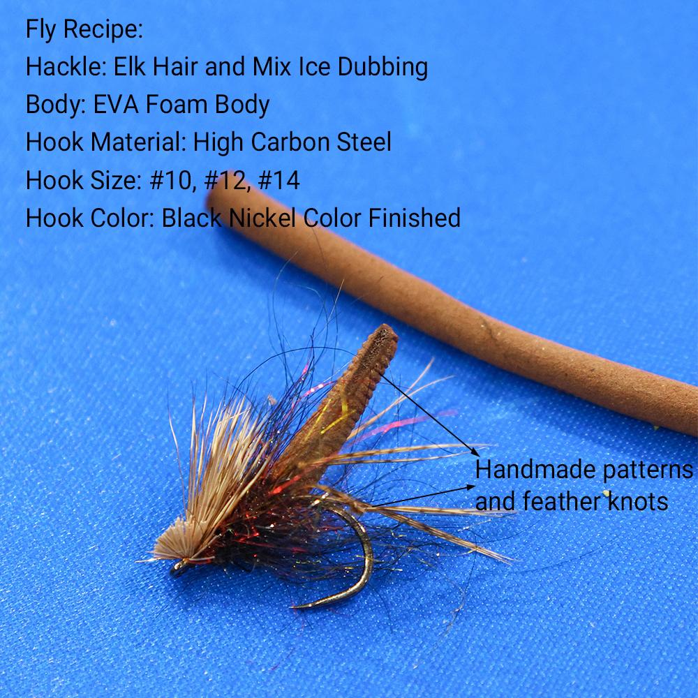 3/6PCS Caddisfly Foam Body Pupa Brown Elk Hair Barbless Hook Floating Dry Fly Mayfly Trout Bass Graying Panfish Fishing Lures
