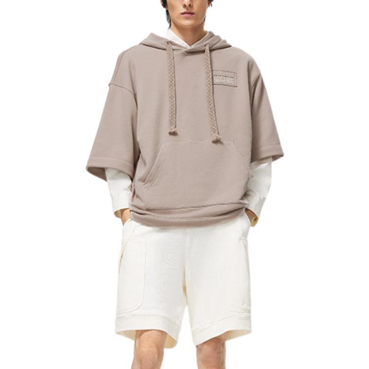 Li Ning SS23 Sports Lifestyle Series Solid Color Pullover Short Sleeve Hoodie Unisex Hoodies Goat-Gray AWDT535-3